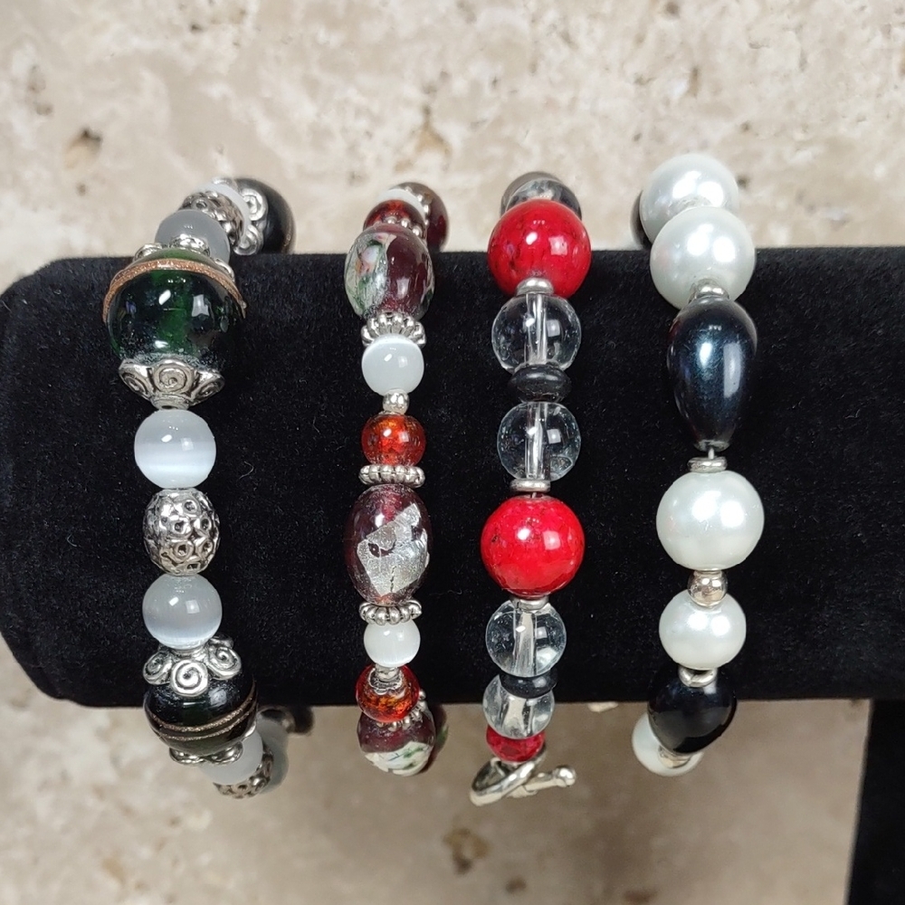 Artisan Crafted Art Glass Bead Bracelets 4pc Set
